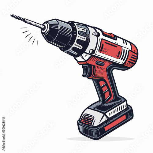 Create a vector illustration of a drill melee weapon with a bold, thick black stroke.  Design should be sharp and detailed.