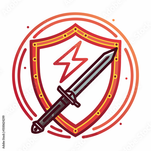 Create a vector graphic of a bold, stylized energy shield incorporating the letter 'W' within its design.  The shield should have a strong, vibrant energy effect.