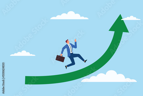 Vector illustration of a businessman's business improvement progress, highlighting the goal of achieving consistent growth, strategic development, and improved performance in a competitive market
