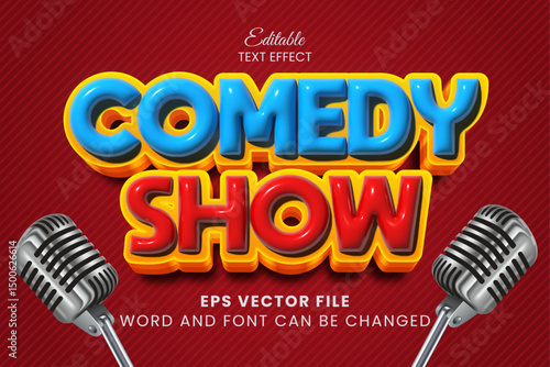 Comedy show 3d inflated editable vector text effect. Colorful glossy inflate text style
