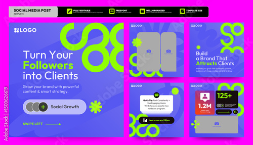Business digital marketing agency Instagram and facebook square post template. Instagram tips post collection tutorial, tip, trick, quick tips, layout template design, modern, gradient.