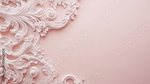 Fototapeta Naklejka Na Ścianę i Meble -  Ornate white plaster design on pink background
