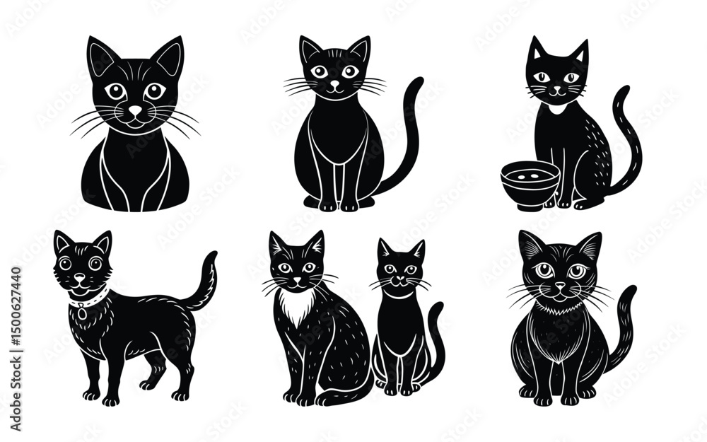 Fototapeta premium set of cats siloutte vector illustration bundle on white background