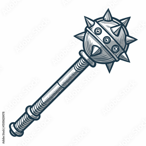 Design a bold, vector icon of a mace weapon with a thick black stroke, suitable for a game or app interface.  Ensure high resolution and clean lines.