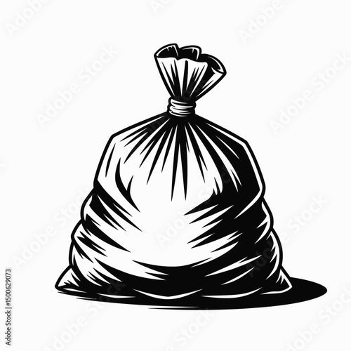Black and White Illustration of a Full Garbage Bag