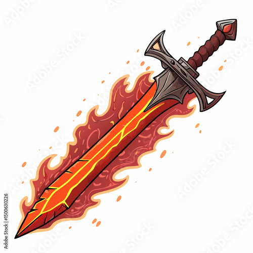 Design a bold, vector illustration of a molten lava blade, with thick, fiery strokes and a glowing, orange-red hue.  Emphasize the fluidity and heat.