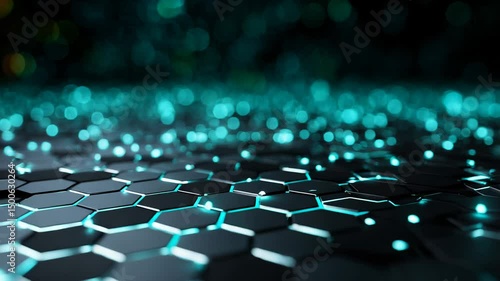 Abstract hexagonal pattern with glowing turquoise lights