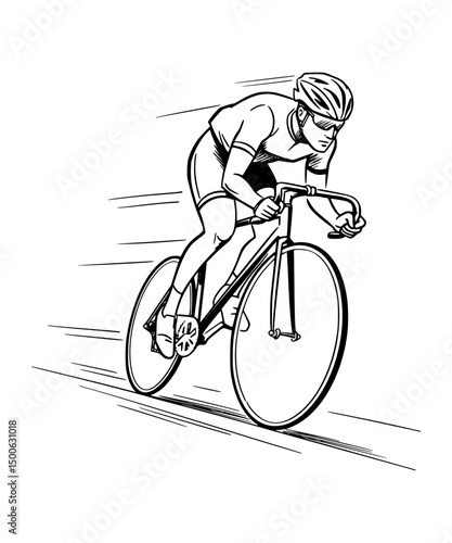 Cyclist racing. Paddling fast. 