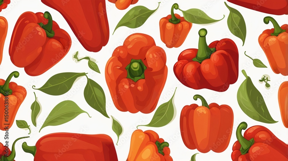 Fototapeta premium Red bell peppers vegetable food pattern illustration