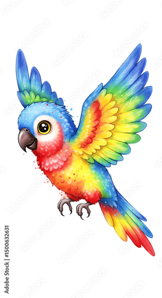 Fototapeta premium Rainbow Parrot Illustration: Colorful Bird Artwork isolated trasparent background, png format