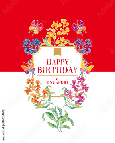 Singapore Birthday Post Design With Batik Orchid