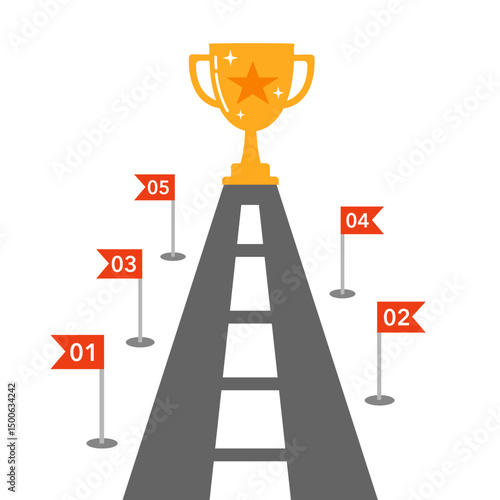 Road to success infographic. Winner cup. Business presentation slide template. Roadmap timeline. Diagram chart with 5 steps, options, processes.