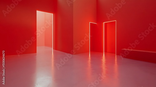 Red room with glowing doors