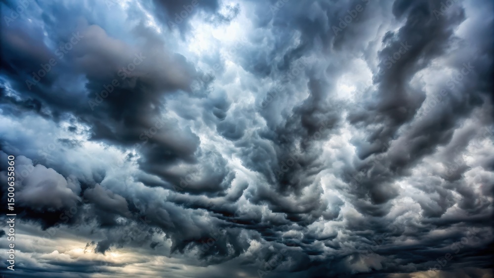 Obraz premium Grey dense clouds covering the whole sky with a few scattered wispy clouds on top