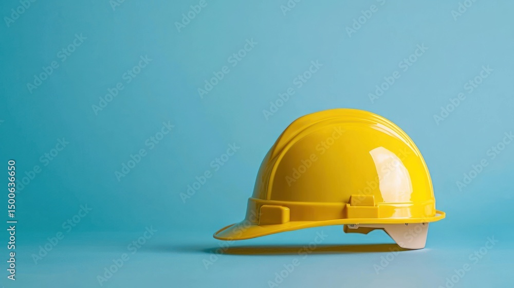 Fototapeta premium A yellow construction helmet against a blue background.