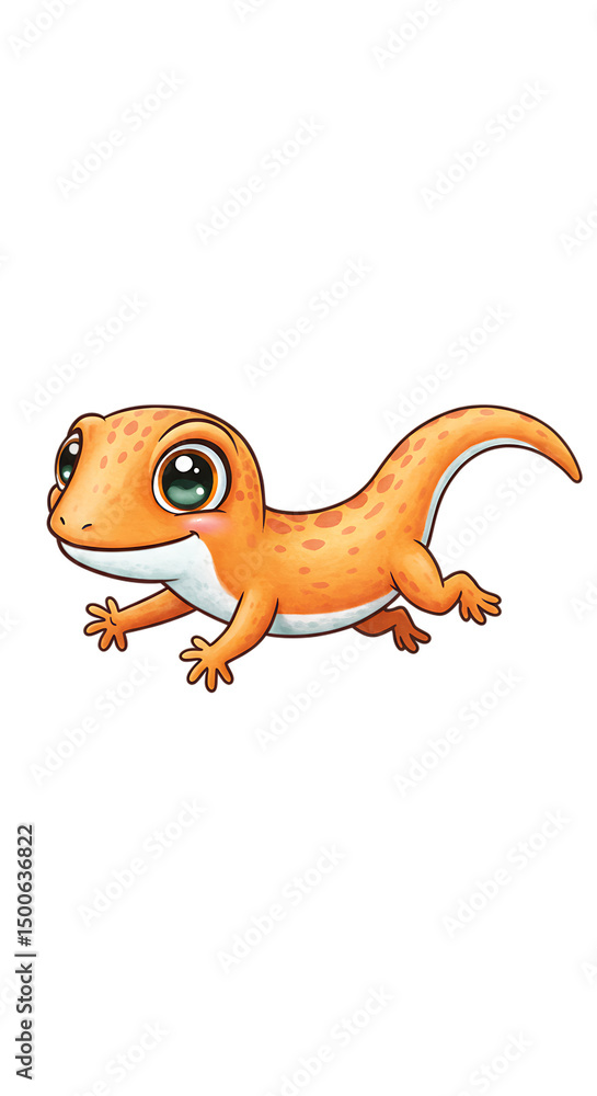 Fototapeta premium Cute Cartoon Gecko Illustration isolated trasparent background, png format