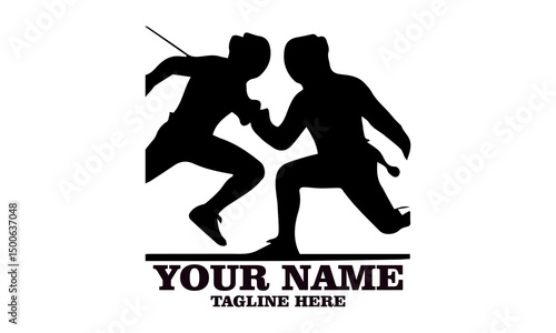 Two fencing sport duel competition line vector illustration, Two fencing sport duel competition logo design. Fencing sport logo vector design with white background