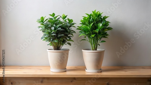 Wallpaper Mural A pair of identical potted plants with matching ceramic pots and lush green foliage Torontodigital.ca