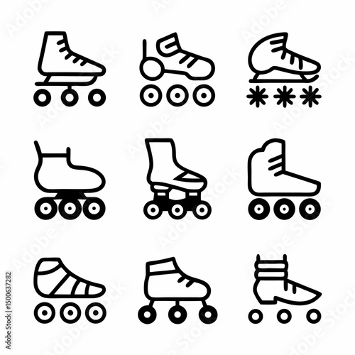 Create a bold vector illustration of a skateboard and rollerblades, showcasing strong outlines and impactful design.