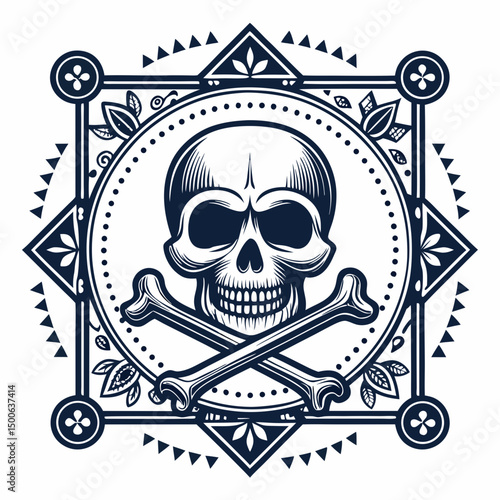 Create a vector illustration of a bold, black-stroke skull and crossbones design, suitable for warning labels.  High contrast, clean lines.