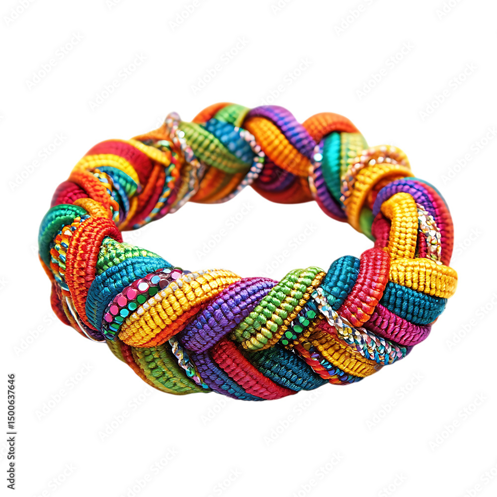 Vibrant Woven Anklet with Chunky Interlaced Threads Isolated on Transparent Background Vibrant Woven Anklet with Chunky Interlaced Threads Isolated on Transparent Background