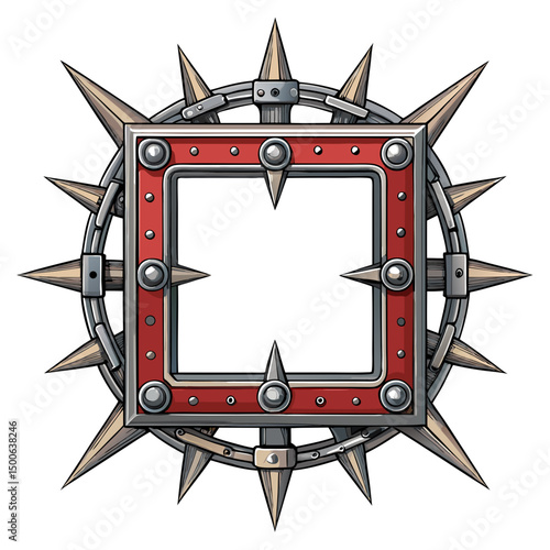 Design a bold, vector illustration of a spiked metal avatar head; strong lines, high contrast, detailed spikes.