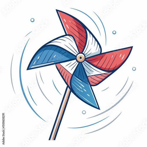 Design a bold, vector illustration of a spinning pinwheel with thick strokes, emphasizing dynamic movement.  The design should be easily scalable.
