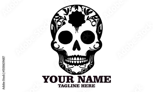 Cute skull logo icon, sugar skull day of the dead vector illustration design isolated on white background. dia de los muertos and sugar skull logo design