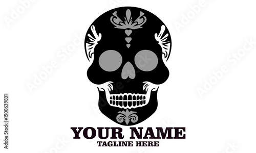 Cute skull logo icon, sugar skull day of the dead vector illustration design isolated on white background. dia de los muertos and sugar skull logo design