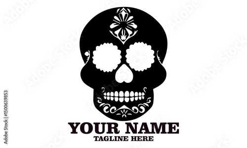 Cute skull logo icon, sugar skull day of the dead vector illustration design isolated on white background. dia de los muertos and sugar skull logo design