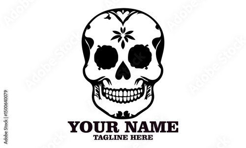 Cute skull logo icon, sugar skull day of the dead vector illustration design isolated on white background. dia de los muertos and sugar skull logo design
