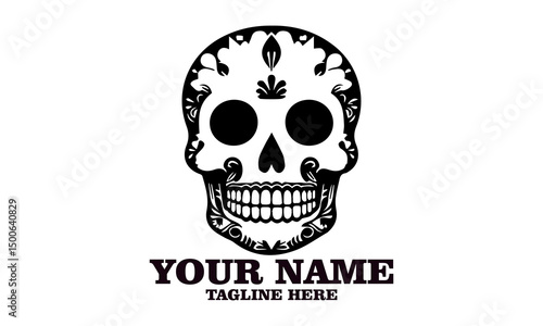 Cute skull logo icon, sugar skull day of the dead vector illustration design isolated on white background. dia de los muertos and sugar skull logo design