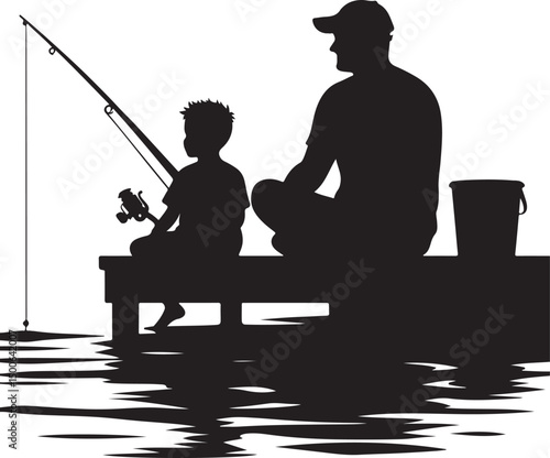 Dad and Son Fishing Pier SVG Clipart