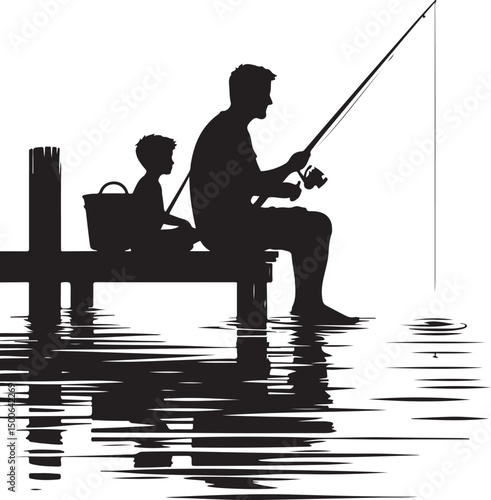 Dad and Son Fishing Pier SVG Clipart