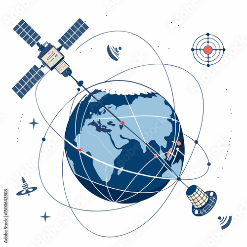 Design a bold, vector illustration depicting quantum communication; emphasize strong lines and vibrant colors, suitable for SA (South Africa) context.