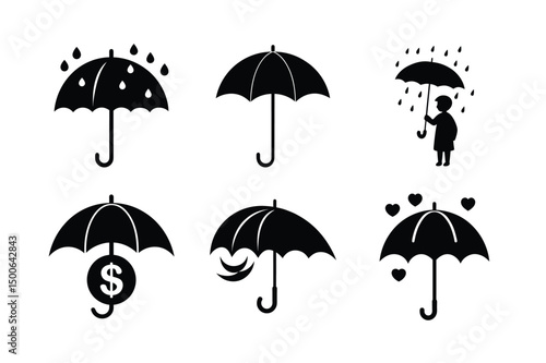 Colorful umbrella  illustration pattern for seamless rainy autumn weather design vector silhouette