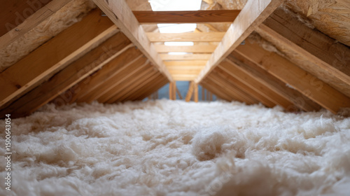 Attic space with insulation and ventilation baffles installed above insulation, showing wooden