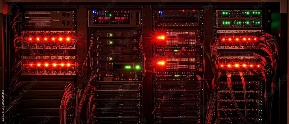 Obraz premium Illuminated server racks in a data center.