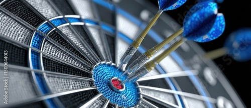Three darts perfectly hit the target bullseye.