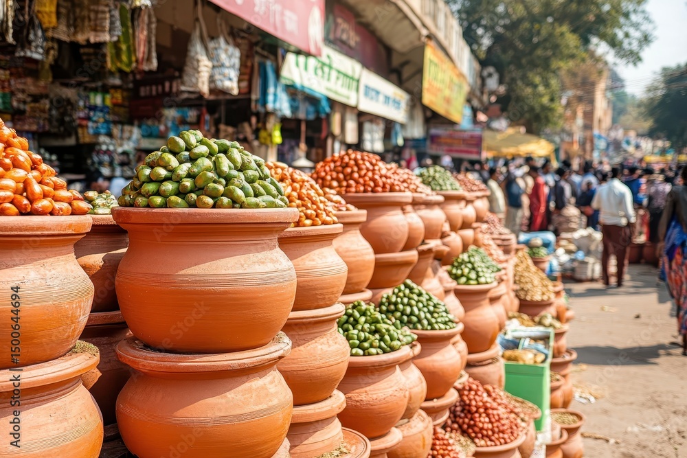 Fototapeta premium Colorful Traditional Market with Fresh Vegetables and Fruits