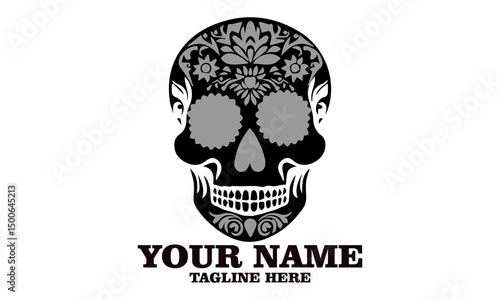 Cute skull logo icon, sugar skull day of the dead vector illustration design isolated on white background. dia de los muertos and sugar skull logo design