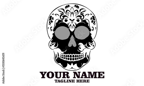Cute skull logo icon, sugar skull day of the dead vector illustration design isolated on white background. dia de los muertos and sugar skull logo design