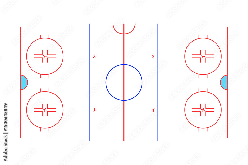 Fototapeta premium Overhead view is showing hockey rink flat design with transparent background and red-blue markings