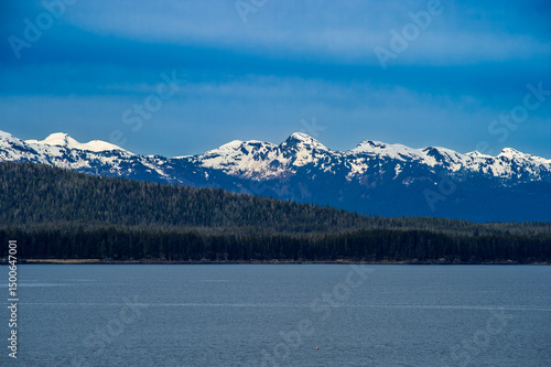 Alaskan Landscape, Blue Sky , Snow Covered Mountains  