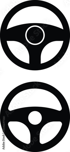 Minimalist Black and White Illustration of Two Distinct Steering Wheel Designs