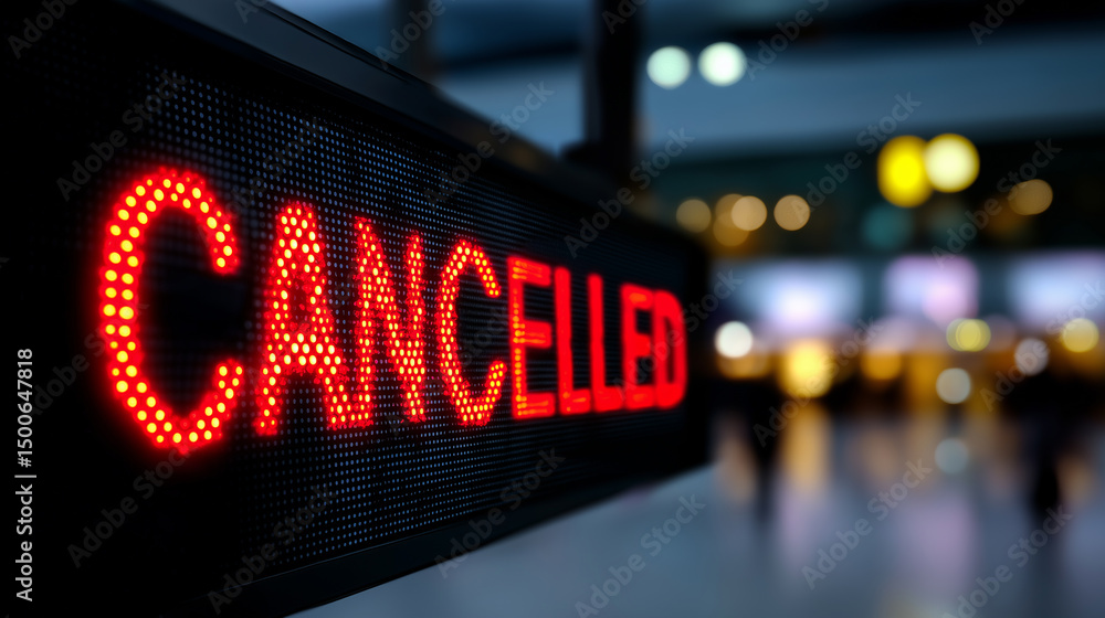 Digital airport display showing a red Digital airport display showing a red