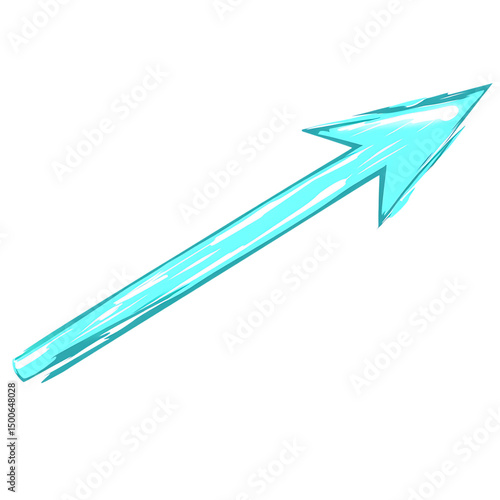 Contemporary Arrow with Crisp Lines in Bright Cyan Isolated on Transparent Background