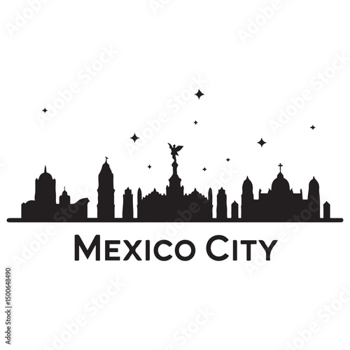 Mexico city skyline horizontal banner. Black Mexico city. Vector template for your design. Vector black silhouette. with white background