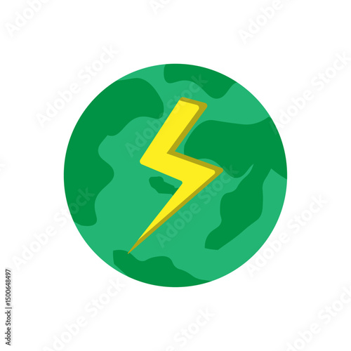 Sustainable energy icon with lightning bolt and planet symbolizing eco power and global clean energy solutions.