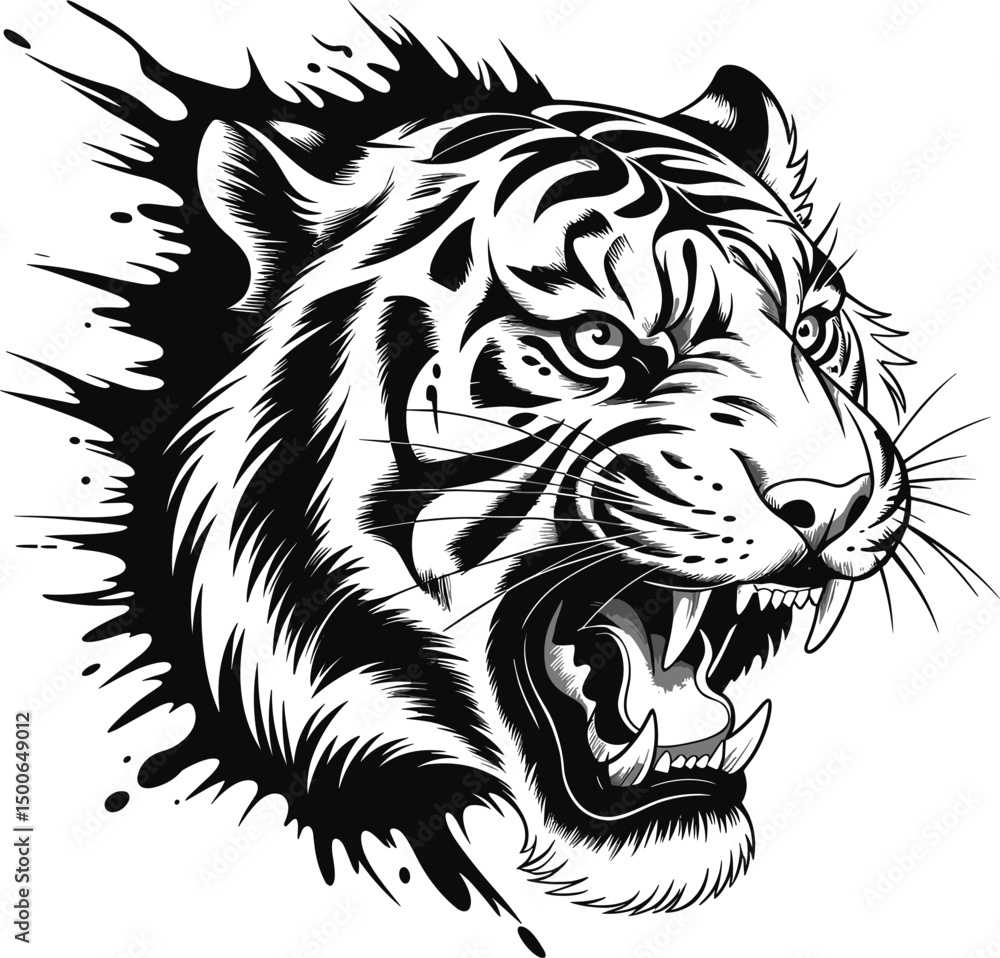 Obraz premium Powerful Tiger Face in Mandala Style – Detailed Vector Clipart, High Quality Tiger Vector – Premium Wildlife Illustration for Adobe Stock